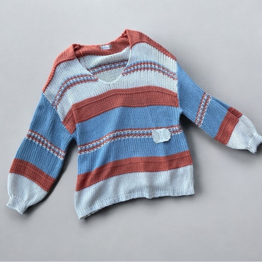 NWT alter’d state cream orange & blue knit sweater - size medium